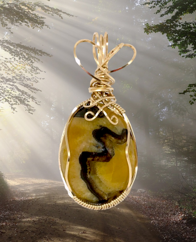 Amber Simbircite Pendant Wire Wrapped Pendant In 14 kt Gold – Sculpted Wire  Jewelry