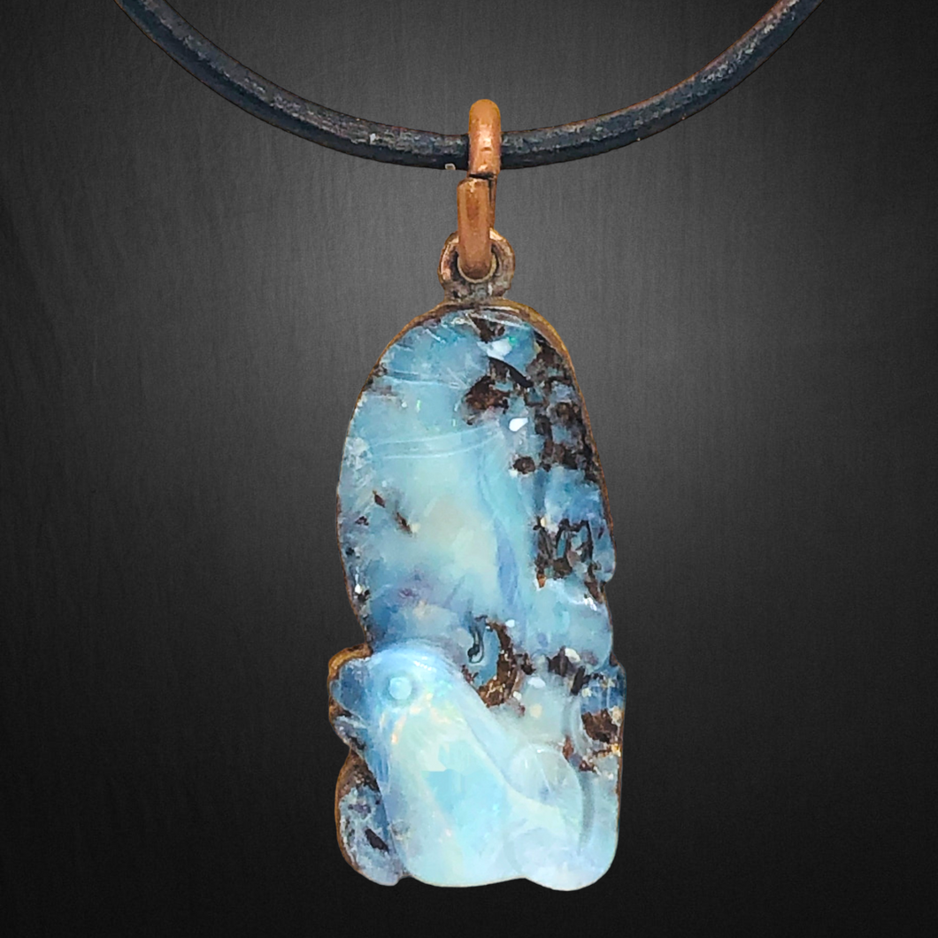 Carved Boulder Opal Pendant Necklace ~ Hand Carved Boulder Opal ~Sea Lion Necklace Design