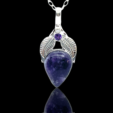 Lepidolite Amethyst Purple Stone Pendant, 925 Silver Southwestern Style Pendant & Chain USA Seller