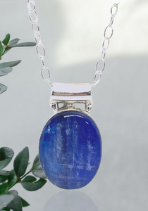 Blue  Stone Necklace Pendant, Blue Kyanite Stone Pendant Sterling Silver