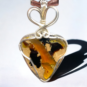 Amber Pendant Necklace Wire Wrapped in Sterling Silver
