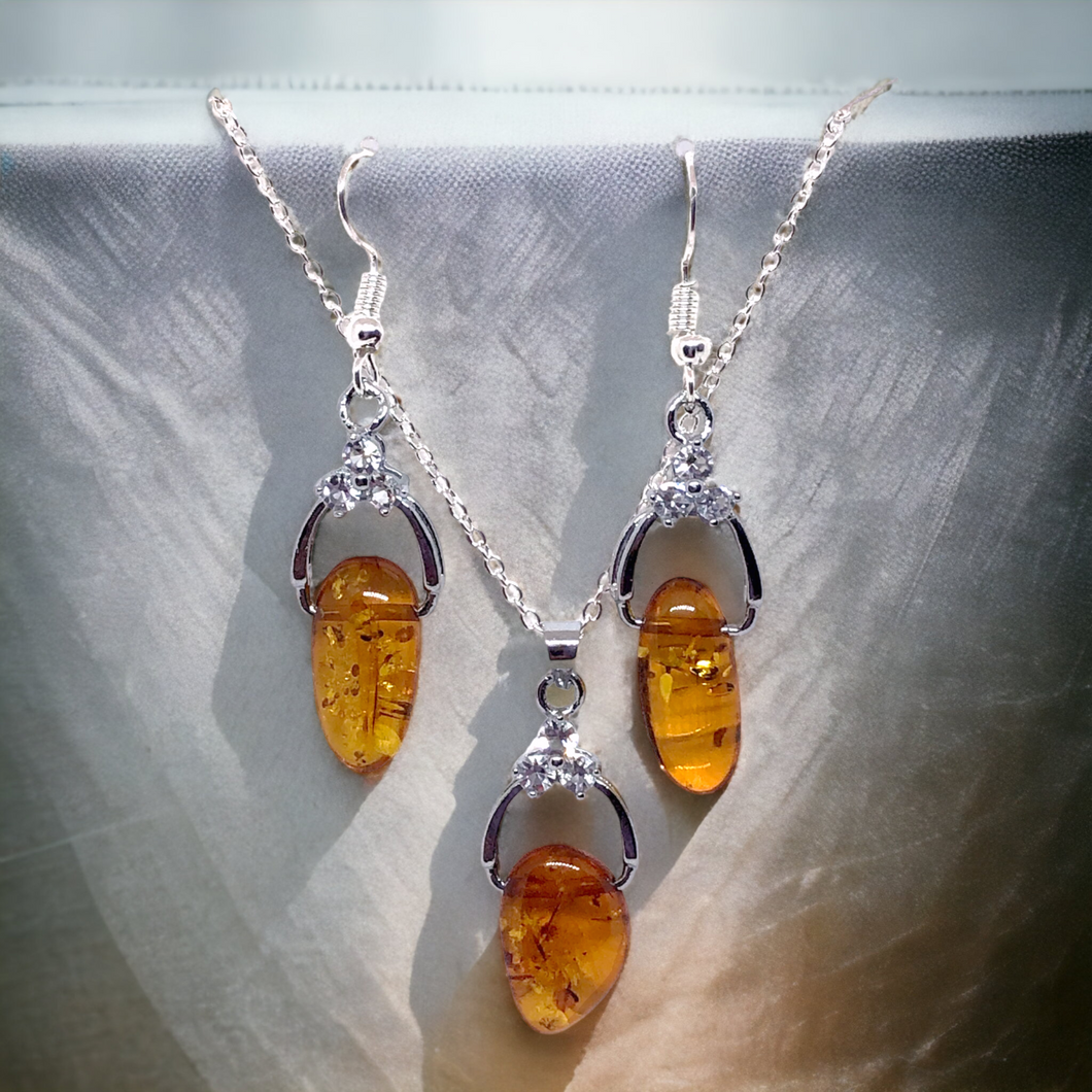 Amber Necklace and Earrings Set