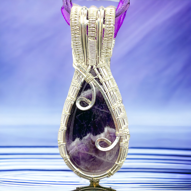 Purple Stone Pendant Necklace,  Amethyst Stone Jewelry Sterling Silver Wire Wrapped Pendant