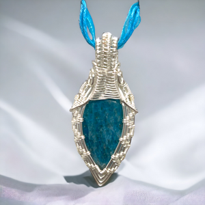 Apatite Pendant Wire Wrapped  Necklace, 925 Sterling Silver Pendant