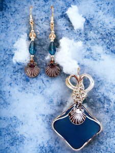 Blue Sea Glass Pendant and Earring Set