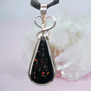 Black Opal Pendant Necklace ~  Opal Pendant ~ Sterling Silver Wire Wrapped Pendant