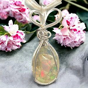 Opal Pendant Necklace,  Sterling Silver Welo Opal Pendant