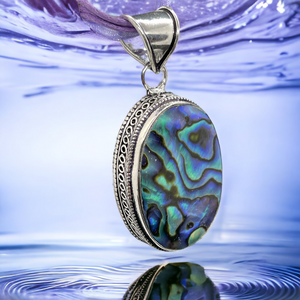 Abalone Pendant Necklace in Antique 925 Sterling Silver