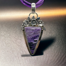 Purple Stone Pendant Necklace  Charoite Jewelry Pendant  925 Sterling Silver with Necklace