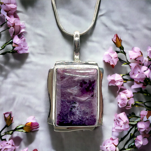 Purple Stone Pendant Necklace ~  Charoite Jewelry ~ 925 Sterling Silver with Necklace