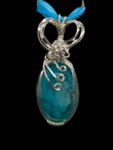 Blue / Turquoise  Wire Wrapped Pendant  Dragon Vein Agate Stone Pendant Sterling Silver