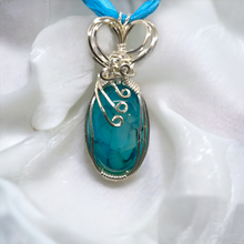 Blue / Turquoise  Wire Wrapped Pendant  Dragon Vein Agate Stone Pendant Sterling Silver