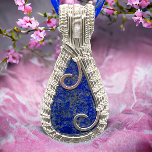Blue Lapis Pendant Necklace, Wire Wrapped Pendant