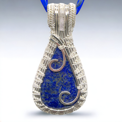 Blue Lapis Pendant Necklace, Wire Wrapped Pendant