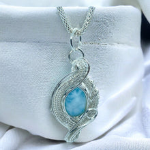 Larimar Pendant Necklace Sterling Silver Wire Wrapped Handmade Pendant