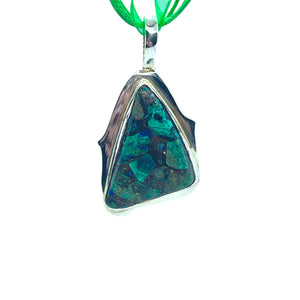 Sterling Silver Green Azurite Pendant Necklace With Matching Necklace