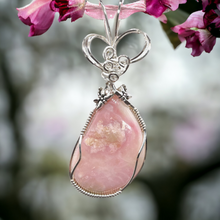 Pink Opal Pendant Necklace,  Firefly Silver Charm Pendant in Sterling Silver Wire Wrapped Pendant