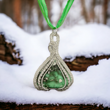 Green Stone Variscite Pendant Wire Wrapped  in Sterling Silver