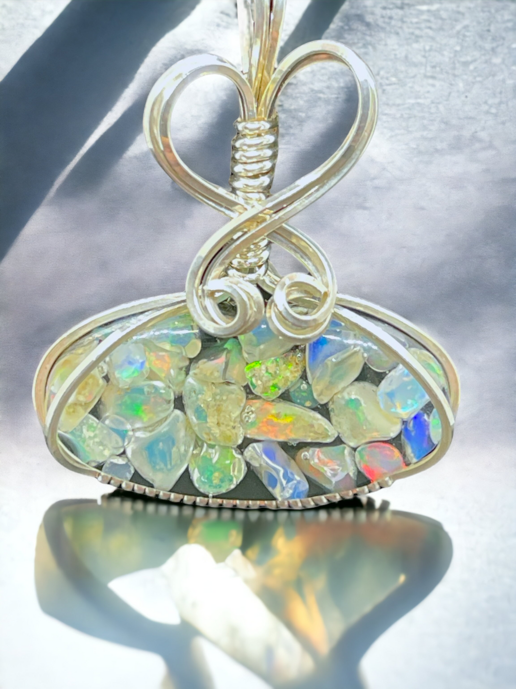 Opal Pendant Necklace,  Sterling Silver Welo Opal Pendant