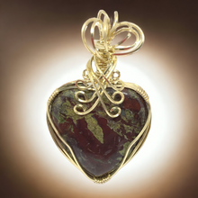 Green Stone Heart Pendant Necklace ~ Dragon Blood Wire Wrapped Heart Pendant