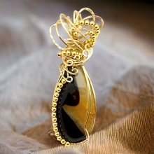 Yellow Stone Pendant  Druzy Wire Wrapped Pendant in Gold Jeweler's Brass