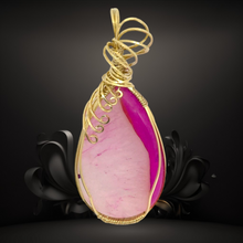 Pink Stone Pendant ~ Pink & White Druzy  Stone Pendant - Wire Wrapped Pendant