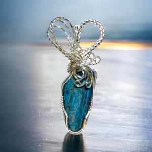 Blue Stone Pendant Apatite, Sterling Silver Pendant & Beaded Necklace,  Blue and  Silver Necklace