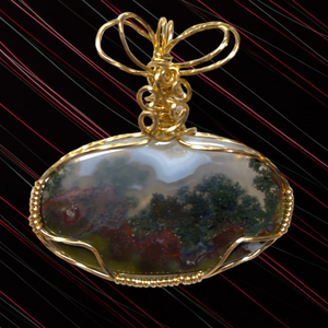 Garden Moss Agate Pendant ~  Wire Wrapped Pendant in14kt Gold