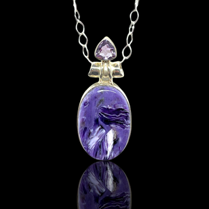Charoite Pendant Necklace  925 Sterling Silver