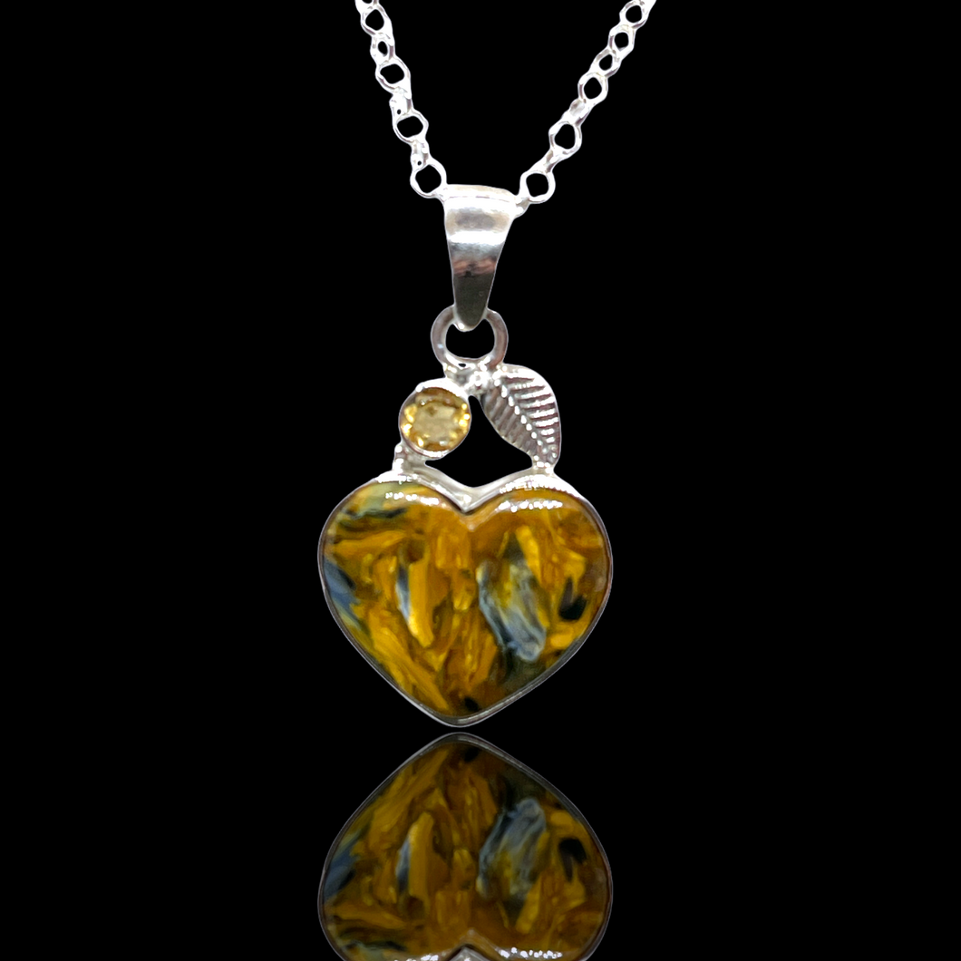 Pietersite Silver Pendant With Citrine Accent    925 Sterling Silver