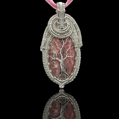 Pink Stone Pendant Tree Of Life  Sterling Silver Rhodochrosite Pendant