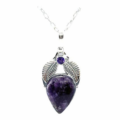 Lepidolite Amethyst Purple Stone Pendant, 925 Silver Southwestern Style Pendant & Chain USA Seller