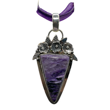 Purple Stone Pendant Necklace  Charoite Jewelry Pendant  925 Sterling Silver with Necklace