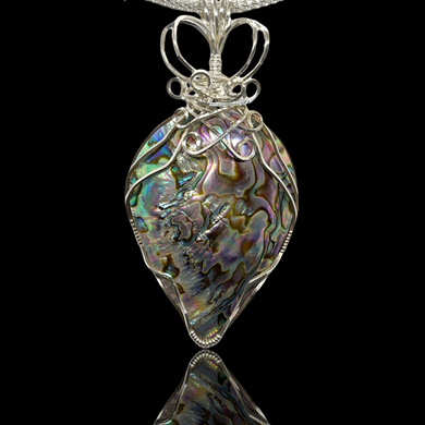 Abalone Shell Pendant Wire Wrapped Pendant in Sterling Silver