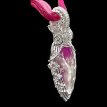 Pink Stone Pendant Sterling Silver   Fuchsia Plume Agate Doublet