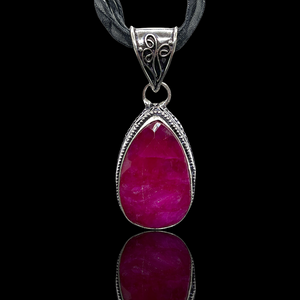 Ruby Pendant, Antique Sterling Silver Pendant Necklace