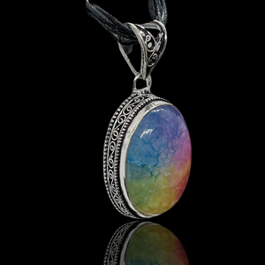 Solar Quartz Rainbow Pendant Necklace ~ Antique Sterling Silver Pendant Necklace