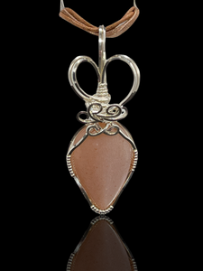 Peach Moonstone Pendant , Wire Wrapped Pendant in Sterling Silver