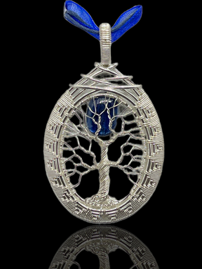 Blue Kyanite Pendant Necklace, Tree of Life Silver Pendant, Blue Stone Pendant