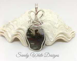 Picture Garden Moss Pendant ~ Wire Wrapped Pendant In Sterling Silver
