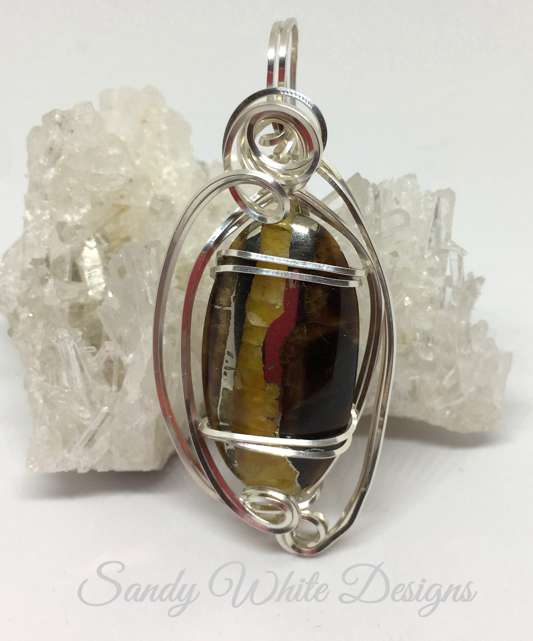 Amber Simbircite Pendant In Sterling Silver,  Wire Wrapped Pendant, Handmade