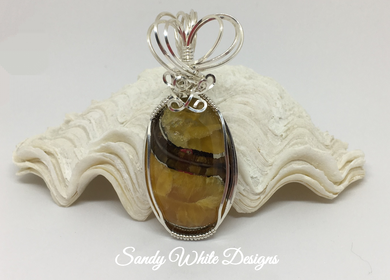 Amber Simbircite Pendant Wire Wrapped in Sterling Silver Wire