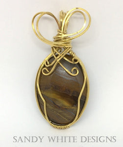 Jasper Stone Pendant Necklace  Wire Wrapped Pendant
